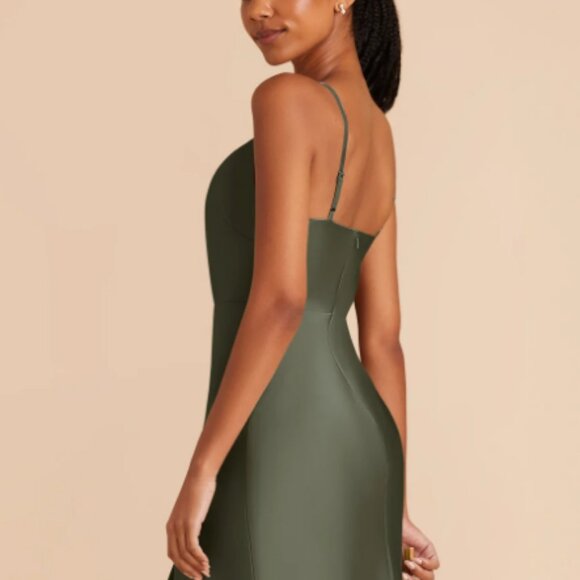 Lisa Long Dress- Matte Satin Olive - Picture 2 of 4
